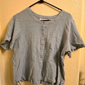 Light blue cotton button-up blouse by Two-Twenty. Size L, fits like a medium.